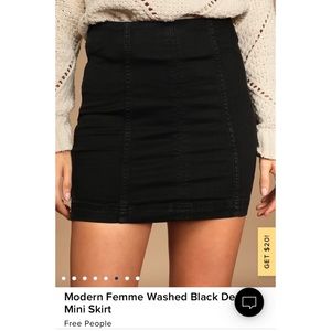 Free People Modern Femme Mini Skirt Washed Black Denim NWOT